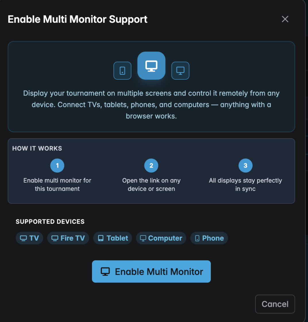 The Enable Multi Monitor Support dialog explaining the three steps