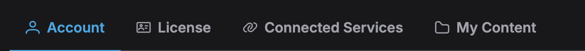 The settings tabs: Account, License, Connected Services, My Content