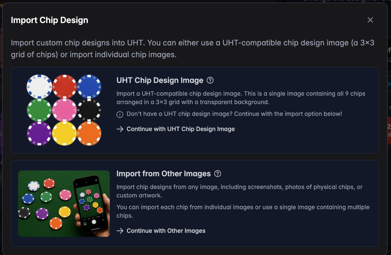 The import dialog offering a UHT chip design image or other images