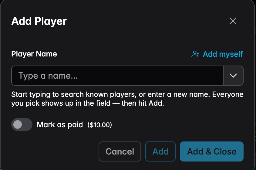 The Add Player dialog