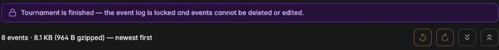 The notice explaining that a finished tournament's event log is locked