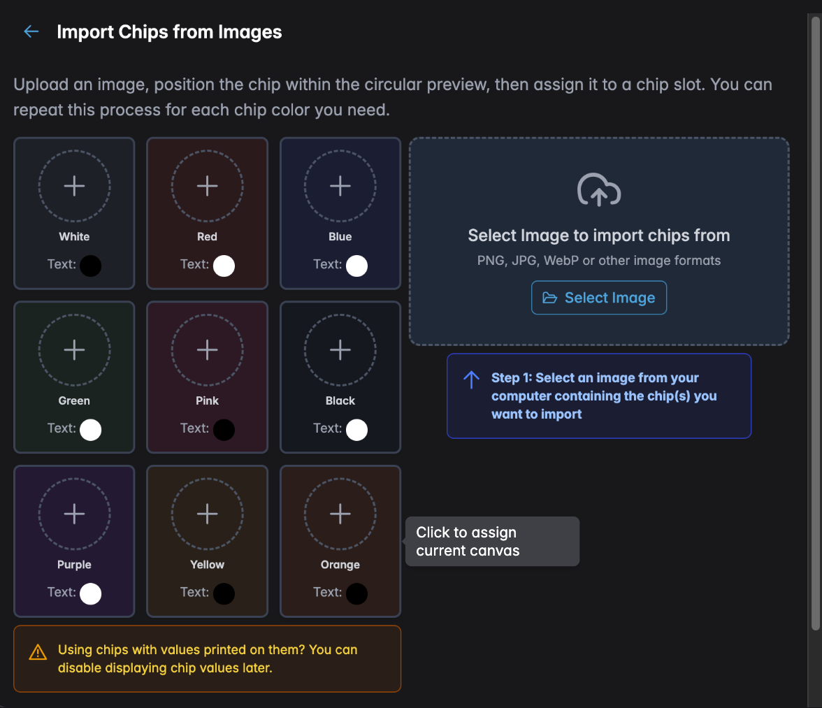 The chip slots on the left and the image upload area on the right