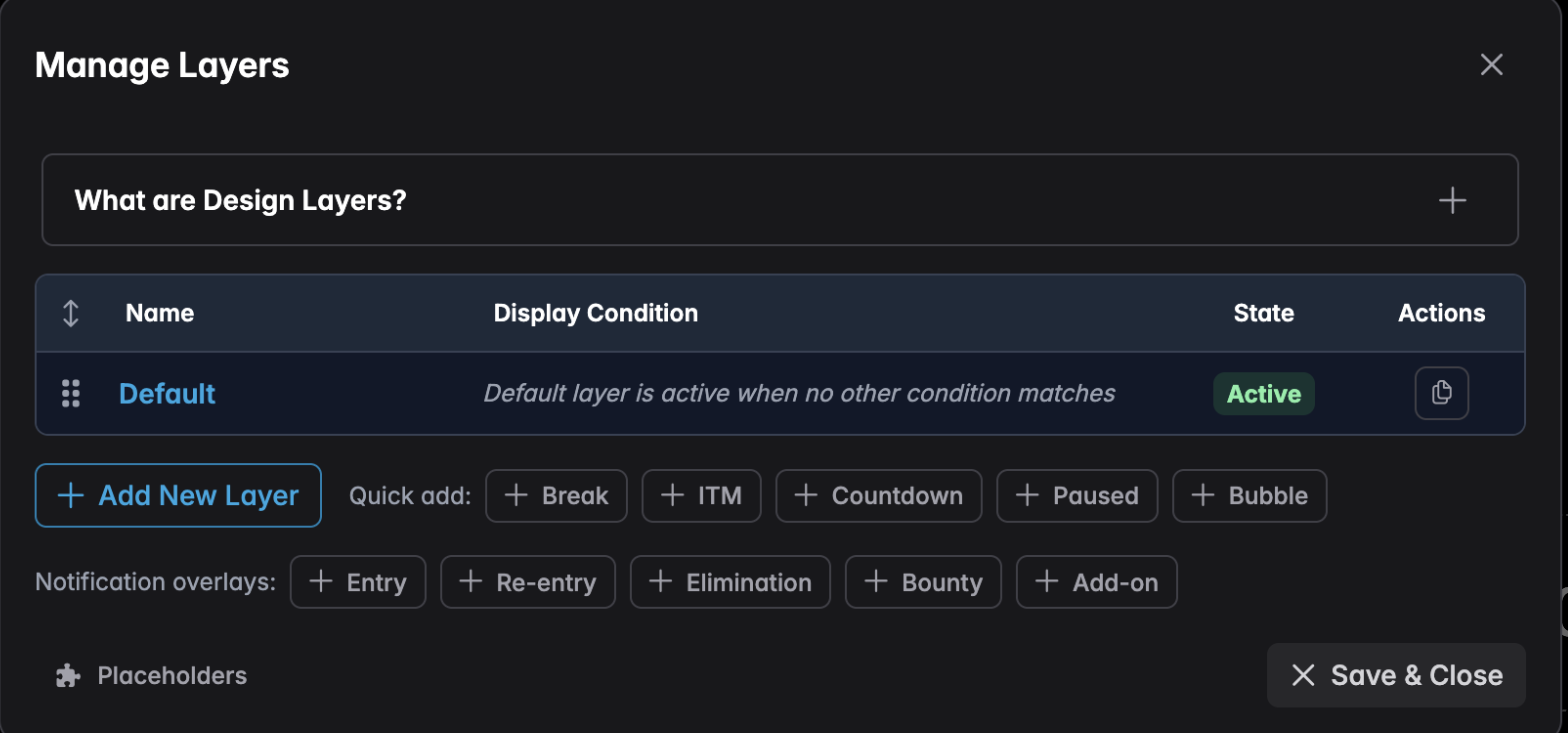 The layer manager with quick-add layers and notification overlays