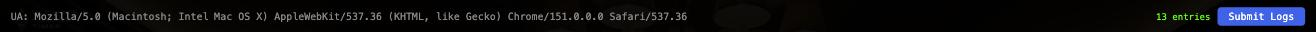 The debug overlay header with the User-Agent, entry count and Submit Logs button