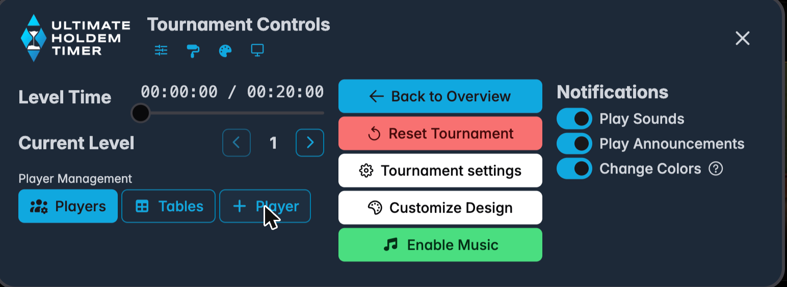 Player management with Players, Tables and Add Player