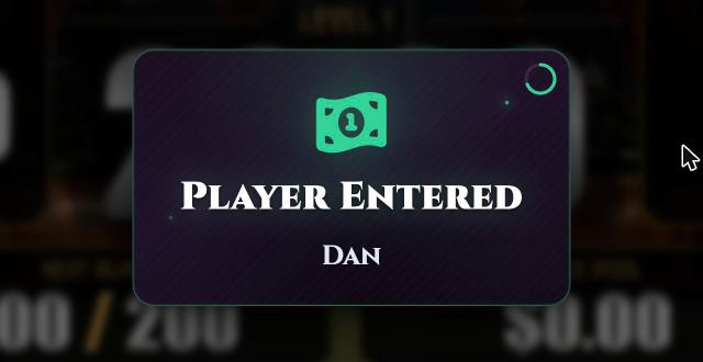 A Player Entered notification card naming the player