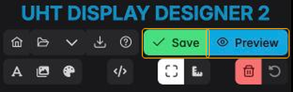 The toolbar with Save and Preview ringed