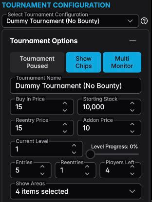 The Tournament Configuration selector and Tournament Options panel