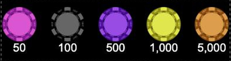 The Chip Denominations component showing five coloured chips with their values