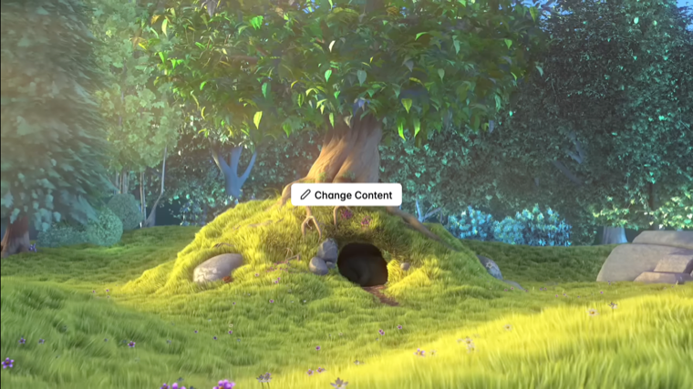 A video playing on a live display with the Change Content button revealed over it
